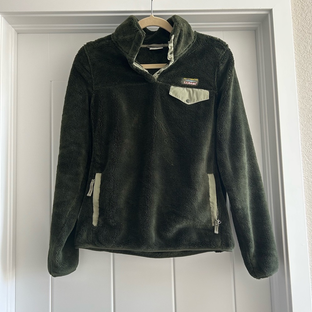 L.L. Bean Olive Green Plush Fleece Jacket